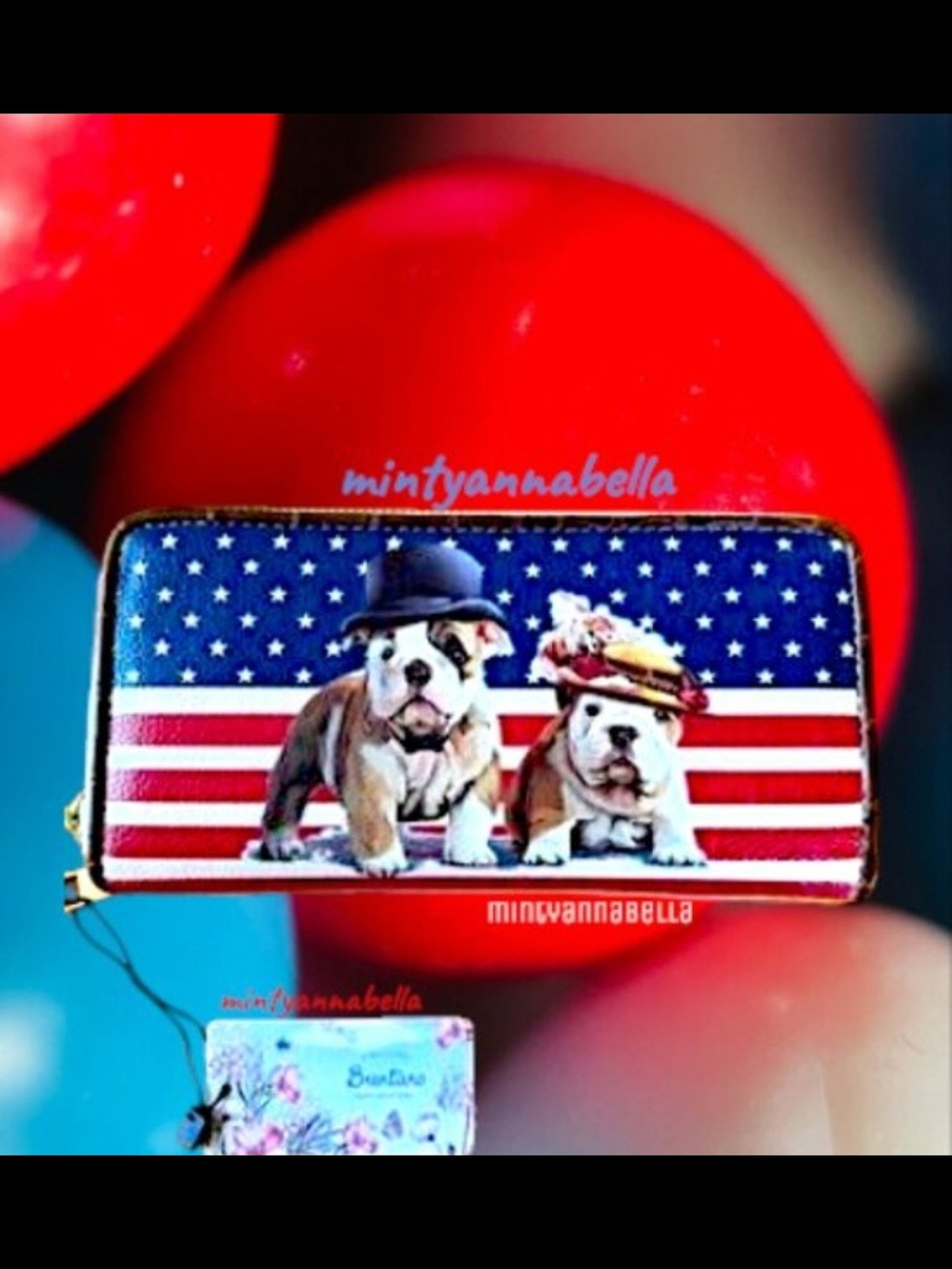 Patriotic Bulldog Double Zip Wallet - Red, Blue & White
